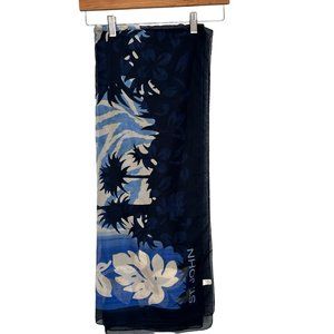 St John Blue Tropical Floral Wrap Scarf Shawl